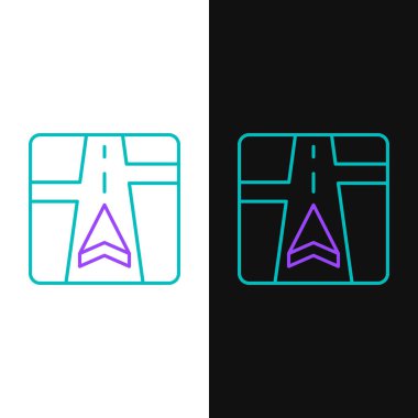 Harita simgesine sahip çizgi GPS aygıtı beyaz ve siyah arkaplanda izole edildi. Renkli taslak konsepti. Vektör.