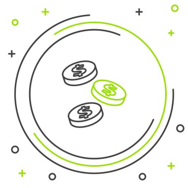 Dolar sembollü çizgi parası beyaz arka planda izole edilmiş. Bankacılık işareti. Para sembolü. Renkli taslak konsepti. Vektör.