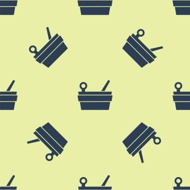 Mavi sauna kovası ve kepçe ikonu sarı arka planda izole edilmiş pürüzsüz desen. Vektör.