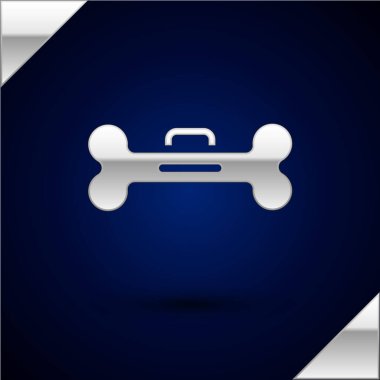 Koyu mavi arka planda izole edilmiş gümüş köpek kemiği ikonu. Besin sembolü. Vektör.