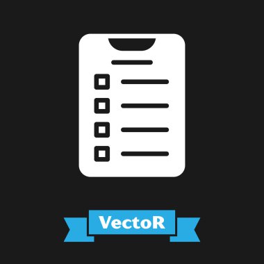 Beyaz Yeni Yıl hedef listesi ve planlar simgesi siyah arkaplanda izole edildi. Mutlu Noeller ve mutlu yıllar. Vektör.