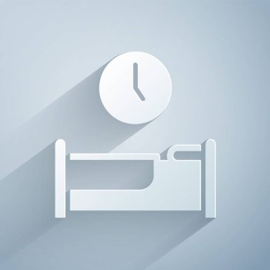 Kağıt kesiği Gri arkaplanda izole uyku ikonu için zaman. Kağıt sanatı tarzı. Vektör.