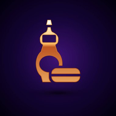 Altın Bulaşık Şişesi ikonu siyah arka planda izole edildi. Bulaşık yıkamak için sıvı deterjan. Vektör.