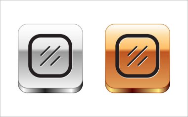 Beyaz arka planda siyah biftek ikonu var. Gümüş ve altın kare düğmeler. Vektör.