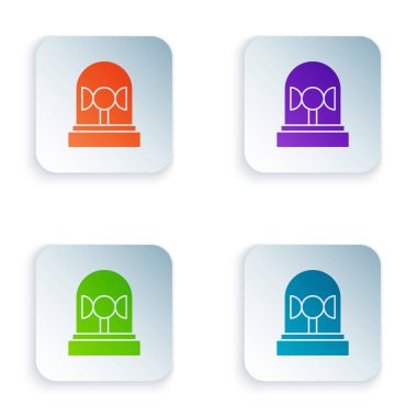 Renkli siren simgesi beyaz arkaplanda izole edildi. Acil durum sireni. Kare düğmelere renkli simgeleri yerleştir. Vektör.