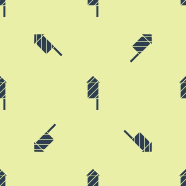 Mavi Havai fişek ikonu sarı arka planda izole edilmiş pürüzsüz desen. Eğlence partisi anlayışı. Patlayıcı havai fişek sembolü. Vektör.