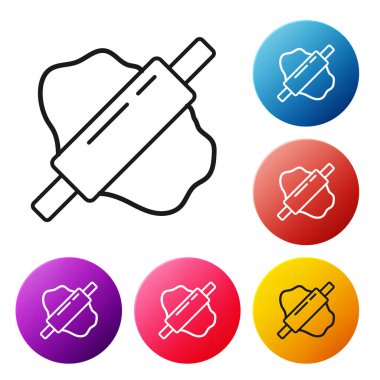 Beyaz arkaplanda siyah çizgili hamur simgesi var. Renkli daire düğmelerini ayarlayın. Vektör.