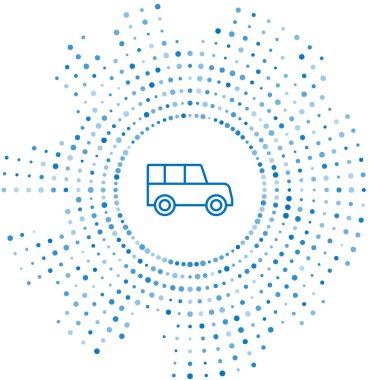 Mavi çizgi araba simgesi beyaz arkaplanda izole edildi. Ön manzara. Soyut çember rastgele noktalar. Vektör.