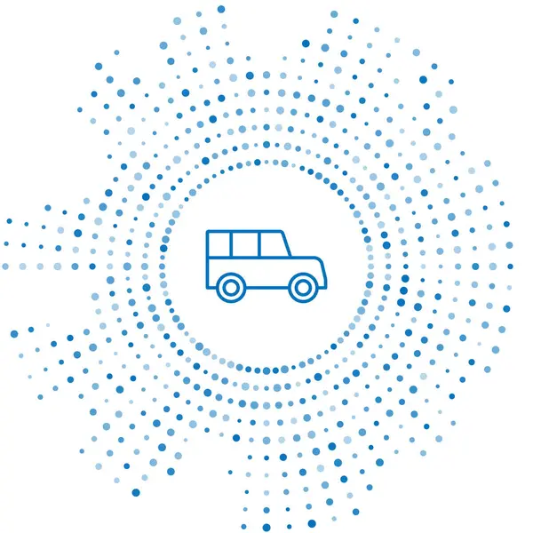 Mavi çizgi araba simgesi beyaz arkaplanda izole edildi. Ön manzara. Soyut çember rastgele noktalar. Vektör.