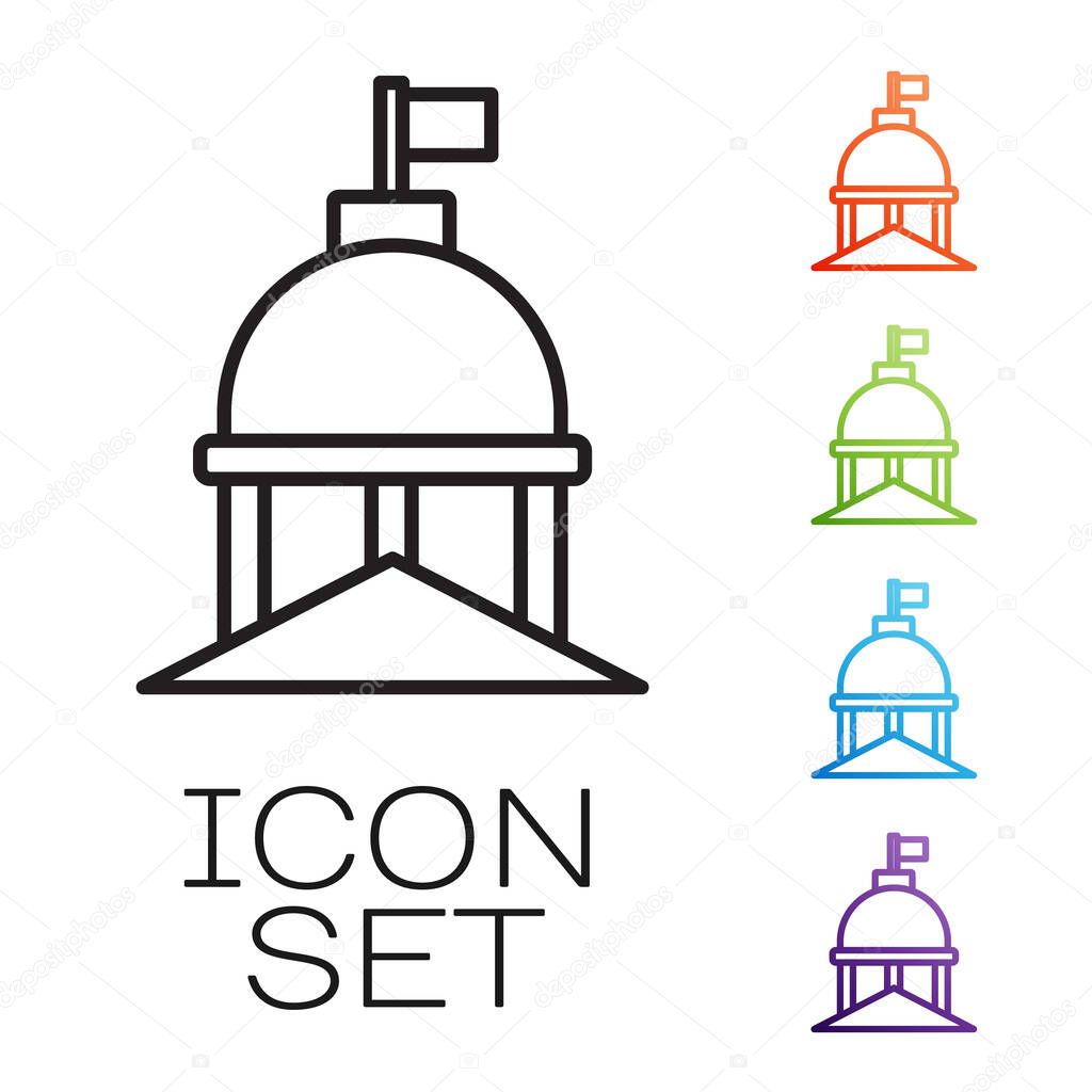 Black line White House icon isolated on white background. Washington DC. Set icons colorful. Vector.