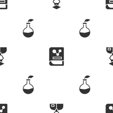 Laboratuvar asistanı, kimya kitabı ve bitki yetiştiriciliğini kusursuz şekilde ayarla. Vektör.