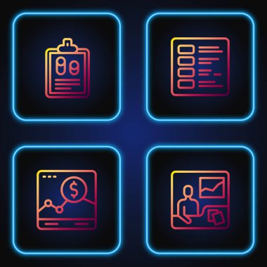 Satır Ticareti kursları, büyüme grafikli web sitesi, iş finans raporu ve. Renk simgeleri. Vektör.