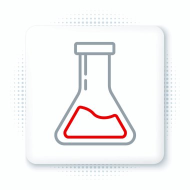 Çizgi Test tüpü ve matarası. Beyaz arka planda izole edilmiş kimyasal laboratuvar test ikonu. Laboratuvar cam levhası. Renkli taslak konsepti. Vektör.