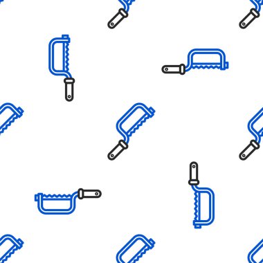 Demir Testere çizgisi simgesi beyaz arkaplanda kusursuz desen izole etti. Tahta ve metal testeresi. Renkli taslak konsepti. Vektör.