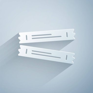 Kağıt kesiği şeker paket simgesi gri arkaplanda izole edilmiş. Kahve, tuz, baharat gibi toplu gıda ürünleri için ayrı ayrı paketler. Kağıt sanatı tarzı. Vektör.