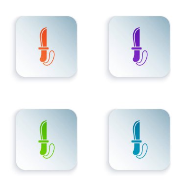 Renkli Bıçak simgesi beyaz arkaplanda izole edildi. Ordu bıçağı. Kare düğmelere renkli simgeleri yerleştir. Vektör.