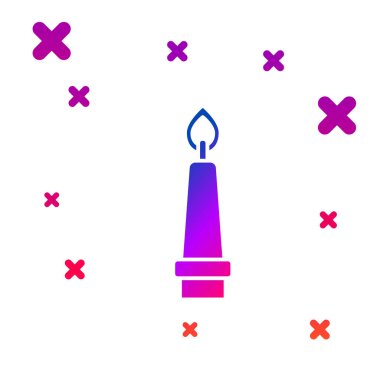 Beyaz arkaplanda izole edilmiş şamdan simgesindeki renk yakan mum. Eski moda yanan mum. Silindirik mum çubuğu ve yanan ateş. Kademeli rastgele dinamik şekiller. Vektör.