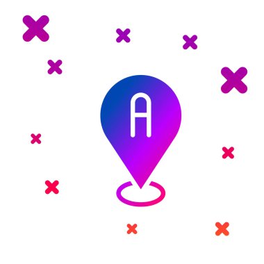 Beyaz arkaplanda izole edilmiş renk haritası simgesi. Navigasyon, işaret, konum, harita, GPS, yön, yer, pusula, arama konsepti. Kademeli rastgele dinamik şekiller. Vektör.