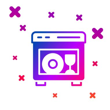 Renkli Mutfak bulaşık makinesi simgesi beyaz arkaplanda izole edilmiş. Kademeli rastgele dinamik şekiller. Vektör.