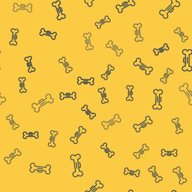 Mavi çizgi köpek kemiği ikonu sarı arka planda kusursuz desen izole etti. Besin sembolü. Vektör.