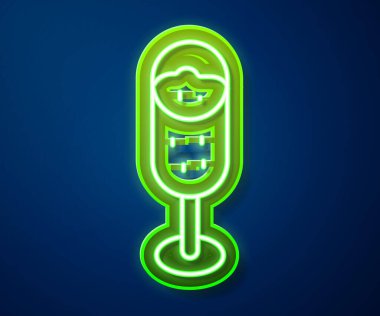 Parlayan neon hattı mavi arka planda izole edilmiş şampanya ikonu. Mutlu Noeller ve mutlu yıllar. Vektör.