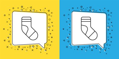 Sarı ve mavi arka planda izole edilmiş Noel çorabı ikonu. Mutlu Noeller ve mutlu yıllar. Vektör.