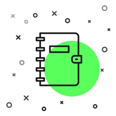 Siyah çizgi Not Defteri simgesi beyaz arkaplanda izole edildi. Spiral not defteri simgesi. Okul defteri. Yazı tahtası. Okul günlüğü. Vektör.