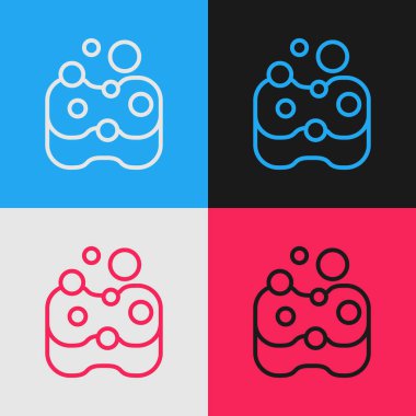 Pop Art Line Sünger simgesi renk arkaplanında izole edildi. Bulaşık yıkamak için bir tutam Bast. Temizlik hizmeti konsepti. Vektör.