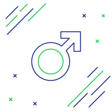 Beyaz arkaplanda çizgi erkek cinsiyet sembolü izole edildi. Renkli taslak konsepti. Vektör.