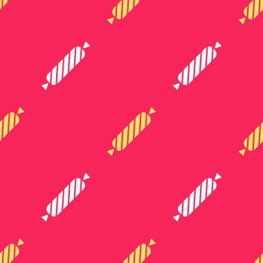 Sarı Şeker simgesi kırmızı arkaplanda izole edilmiş kusursuz desen. Vektör.