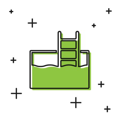 Beyaz arka planda izole edilmiş merdiven ikonu olan siyah yüzme havuzu. Vektör.