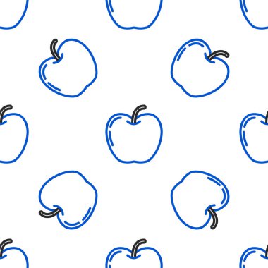 Apple çizgi simgesi beyaz arkaplanda izole edilmiş kusursuz desen. Yaprak sembollü meyve. Renkli taslak konsepti. Vektör.
