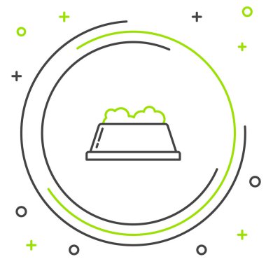 Beyaz arka planda izole edilmiş kedi ya da köpek ikonu için evcil hayvan yemek kasesi. Köpek ya da kedi pençesi izi. Renkli taslak konsepti. Vektör.