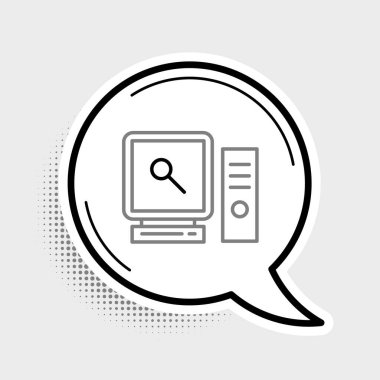 Bilgisayar ekranındaki satır araması simgesi gri arkaplanda izole edildi. Ekran ve büyüteç. Renkli taslak konsepti. Vektör.