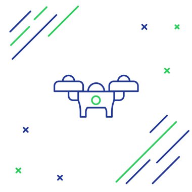 İHA uçuş simgesi beyaz arkaplanda izole edildi. Video ve fotoğraf makinesi sembollü dörtlü helikopter. Renkli taslak konsepti. Vektör.