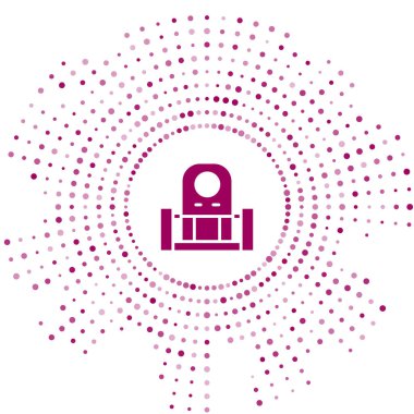 Beyaz arkaplanda izole edilmiş mezar taşı ikonu olan mor mezar taşı. Soyut çember rastgele noktalar. Vektör.