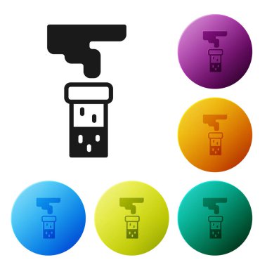 Beyaz arka planda siyah test tüpü ve kimyasal test ikonu izole edildi. Laboratuvar cam levhası. Simgeleri renk daire düğmelerine ayarla. Vektör.