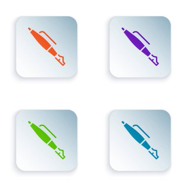 Renkli Çeşme kalem ucu simgesi beyaz arkaplanda izole edildi. Kalem aleti işareti. Kare düğmelere renkli simgeleri yerleştir. Vektör.