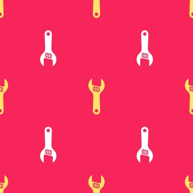 Sarı Ayarlanabilir İngiliz anahtarı simgesi kırmızı arkaplanda izole edilmiş pürüzsüz desen. Vektör.