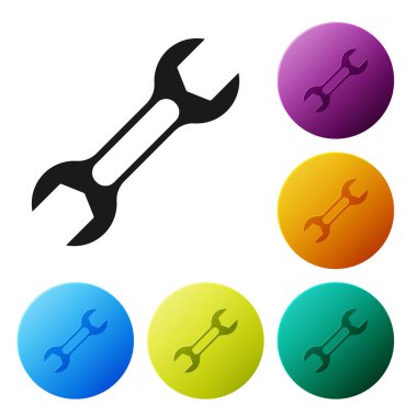 Beyaz arkaplanda siyah anahtarlı simge izole edildi. Simgeleri renk daire düğmelerine ayarla. Vektör.