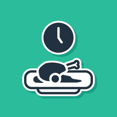 Mavi Yemek Zamanı simgesi yeşil arka planda izole edildi. Yemek zamanı. Vektör.