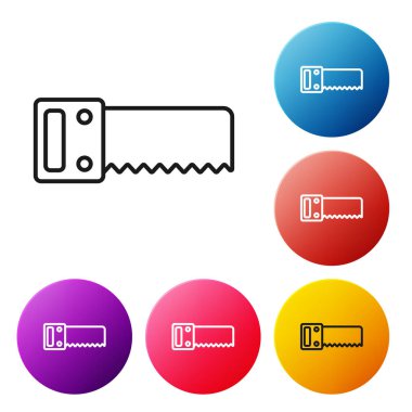 Siyah çizgili El beyaz arkaplanda izole edilmiş bir simge gördü. Renkli daire düğmelerini ayarlayın. Vektör.