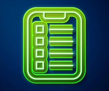 Liste yapmak için parlayan neon hattı veya planlama simgesi mavi arkaplanda izole edildi. Vektör.