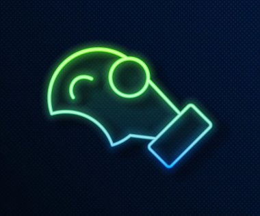 Parlayan neon hattı gaz maskesi simgesi mavi arkaplanda izole edildi. Solunum cihazı işareti. Vektör.