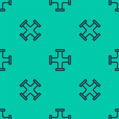 Mavi çizgi sanayi metalik boru ikonu yeşil arka planda izole edilmiş pürüzsüz desen. Tesisat boru hattının farklı şekillerde parçaları. Vektör.