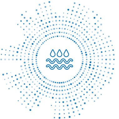 Beyaz zemin üzerinde su damlası simgesi olan mavi çizgi dalgası. Soyut çember rastgele noktalar. Vektör.