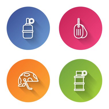 El bombası, askeri künye, miğfer ve duman yerleştirin. Renkli daire düğmesi. Vektör.