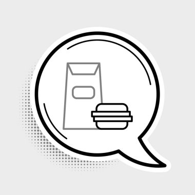 Çizgi Burger simgesi gri arkaplanda izole edildi. Hamburger ikonu. Çizburger sandviç tabelası. Fast food menüsü. Renkli taslak konsepti. Vektör.