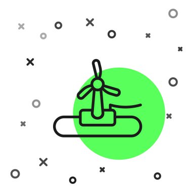 Siyah çizgi rüzgar türbini simgesi beyaz arkaplanda izole edildi. Rüzgar jeneratörü işareti. Elektrik üretimi için yel değirmeni. Vektör.