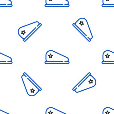 Askeri bere ikonu, beyaz arka planda kusursuz desen izole etti. Asker şapkası. Ordu şapkası. Savaş şapkası. Renkli taslak konsepti. Vektör.